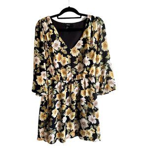 Black and Yellow Floral Forever 21 Dress with Cinched Waist